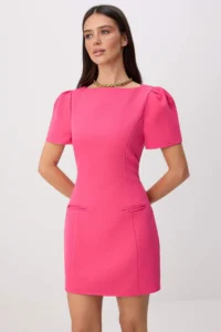 TRENDYOLMİLLA Fuchsia Fileto Pocket Detail Mini Weaving Dress - Image 2