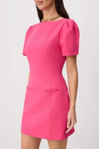 TRENDYOLMİLLA Fuchsia Fileto Pocket Detail Mini Weaving Dress - Image 4