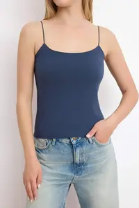 TRENDYOLMİLLA Anthracite-Navy Blue-Ecru 3 Sets Pack Sleeveless Fitted Square Neck Flexible Knitting Tank Top - Image 3