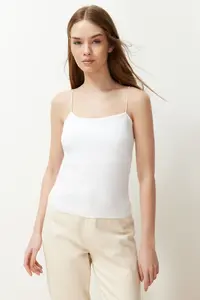 TRENDYOLMİLLA Black-WHITE-Beige 3 Sets Pack Sleeveless Fitted Square Neck Flexible Knitting Tank Top - Image 4