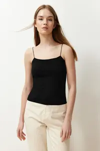 TRENDYOLMİLLA Black-WHITE-Beige 3 Sets Pack Sleeveless Fitted Square Neck Flexible Knitting Tank Top - Image 5