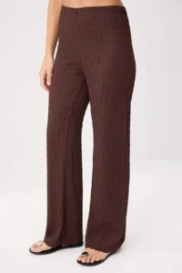 TRENDYOLMİLLA Dark Brown textured Blouse-Pants Knitting Top and Bottom Set - Image 3