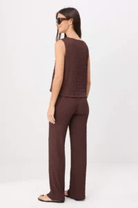TRENDYOLMİLLA Dark Brown textured Blouse-Pants Knitting Top and Bottom Set - Image 4