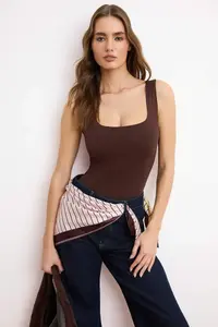 TRENDYOLMİLLA Dark Brown Fitted Back Detailed Square Neck snaps Flexible Knitting Bodysuit .D.00026
