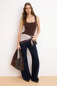 TRENDYOLMİLLA Dark Brown Fitted Back Detailed Square Neck snaps Flexible Knitting Bodysuit .D.00026 - Image 2
