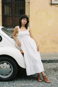 TRENDYOLMİLLA WHITE Plain A Cut Gipelli Square Neck Maxi Weaving Dress