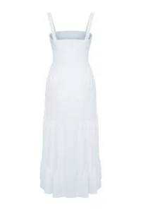 TRENDYOLMİLLA WHITE Plain A Cut Gipelli Square Neck Maxi Weaving Dress - Image 9