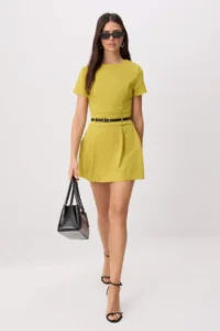 TRENDYOLMİLLA Oil Green Mini Arched Wide Leg Weaving Jumpsuit