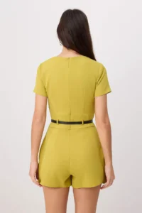 TRENDYOLMİLLA Oil Green Mini Arched Wide Leg Weaving Jumpsuit - Image 5