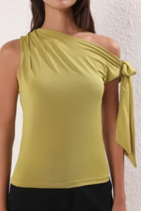 TRENDYOLMİLLA Oil Green Asymmetric Yaka Binding Detailed Flexible Knitting Blouse - Image 3