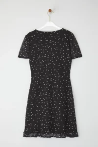 TRENDYOLMİLLA Black Polka Dot Mini Tulle Fitted Binding Detailed Knitting Dress - Image 7