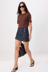 TRENDYOLMİLLA Brown Get Cotton Tough Fabric Crew Neck Short Sleeve Regular Cut Knitting T-Shirt