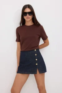 TRENDYOLMİLLA Brown Get Cotton Tough Fabric Crew Neck Short Sleeve Regular Cut Knitting T-Shirt - Image 2