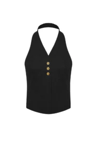 TRENDYOLMİLLA Black slim Tweed Material Flower Button with accessories Crop Knitting Vest - Image 5