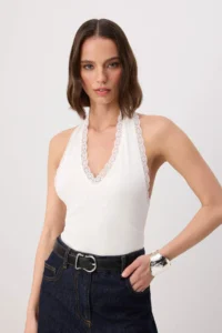 TRENDYOLMİLLA Ecru Fitted Barbell Neck Lace Detailed Soft Knitting Tank Top - Image 2