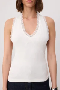 TRENDYOLMİLLA Ecru Fitted Barbell Neck Lace Detailed Soft Knitting Tank Top - Image 3