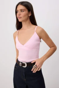 TRENDYOLMİLLA Pink Plain Fitted Double breasted Thin Sleeveless Sleeveless LONG Cotton Rib Knitting Tank Top
