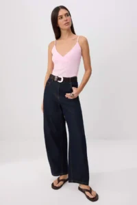 TRENDYOLMİLLA Pink Plain Fitted Double breasted Thin Sleeveless Sleeveless LONG Cotton Rib Knitting Tank Top - Image 2
