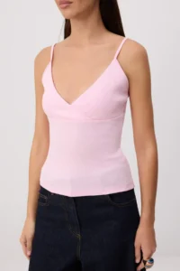 TRENDYOLMİLLA Pink Plain Fitted Double breasted Thin Sleeveless Sleeveless LONG Cotton Rib Knitting Tank Top - Image 3
