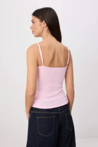 TRENDYOLMİLLA Pink Plain Fitted Double breasted Thin Sleeveless Sleeveless LONG Cotton Rib Knitting Tank Top - Image 4