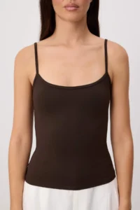 TRENDYOLMİLLA Brown Fitted Square Neck Thin Sleeveless Sleeveless Polyamide Knitting Tank Top - Image 3