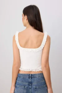 TRENDYOLMİLLA Ecru Fitted Cowl Neck Lace Detailed Ribbed Flexible Knitting Tank Top - Image 4