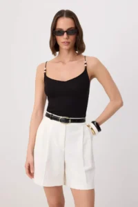TRENDYOLMİLLA Black Fitted Thin Sleeveless Cowl Neck Accessory Detailed Knitting Tank Top - Image 2