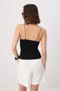 TRENDYOLMİLLA Black Fitted Thin Sleeveless Cowl Neck Accessory Detailed Knitting Tank Top - Image 4