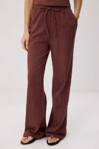 TRENDYOLMİLLA Brown linen look Strapless Blouse Elastic Pants Weaving Bottom - Top Set - Image 3