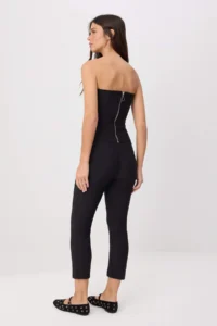 TRENDYOLMİLLA Black Flexible Material Strapless Blouse Crop Flare Pants Weaving Bottom - Top Set - Image 4