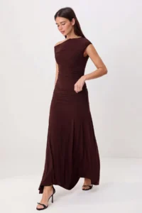 TRENDYOLMİLLA Brown Plain Fitted Asymmetric Collar LONG Flexible Knitting Bottom - Top Set