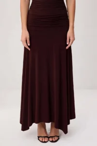 TRENDYOLMİLLA Brown Plain Fitted Asymmetric Collar LONG Flexible Knitting Bottom - Top Set - Image 3