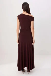 TRENDYOLMİLLA Brown Plain Fitted Asymmetric Collar LONG Flexible Knitting Bottom - Top Set - Image 4