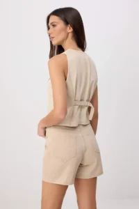 TRENDYOLMİLLA Light BEIGE Vest Shorts DENIM Bottom - Top Set - Image 4