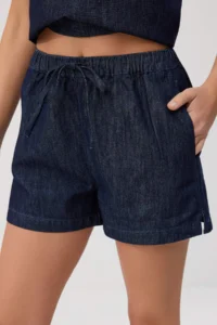 TRENDYOLMİLLA DARK BLUE Flowy Blouse Shorts DENIM Bottom - Top Set - Image 3