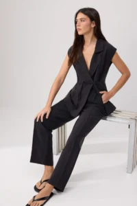 TRENDYOLMİLLA Black Oversized Vest Pants Weaving Bottom - Top Set - Image 2