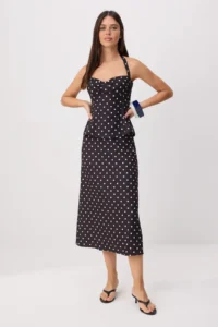 TRENDYOLMİLLA Black-WHITE Puantiye Sleeveless Blouse Midi Skirt Weaving Bottom&Top Bottom - Top Set