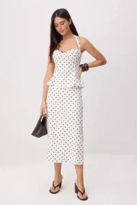 TRENDYOLMİLLA WHITE-Multicolored Puantiye Sleeveless Blouse Midi Skirt Weaving Bottom&Top Bottom - Top Set