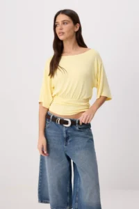 TRENDYOLMİLLA Yellow Plain Regular/Normal Pattern Asymmetric Collar Premium Soft Knitting Blouse - Image 2