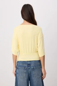 TRENDYOLMİLLA Yellow Plain Regular/Normal Pattern Asymmetric Collar Premium Soft Knitting Blouse - Image 4