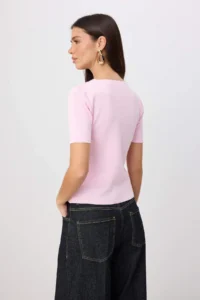 TRENDYOLMİLLA Pink Button Detailed V-neck Knitwear Blouse - Image 4