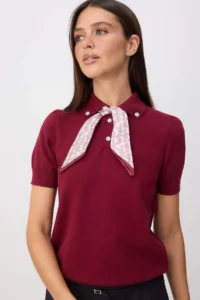 TRENDYOLMİLLA Burgundy Scarf Detailed Premium Yarn/ Special Yarn Knitwear Blouse - Image 2