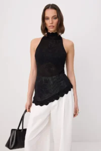 TRENDYOLMİLLA Black Cellular Barbell Collar Knitwear Thin Knitwear Blouse