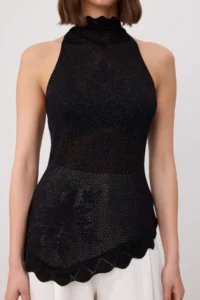 TRENDYOLMİLLA Black Cellular Barbell Collar Knitwear Thin Knitwear Blouse - Image 3