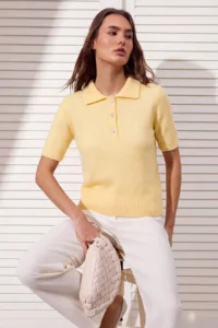 TRENDYOLMİLLA Yellow Polo Shirt Collar Soft textured Stone Button Detailed Knitwear Blouse