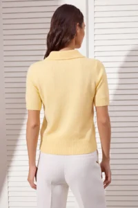 TRENDYOLMİLLA Yellow Polo Shirt Collar Soft textured Stone Button Detailed Knitwear Blouse - Image 3