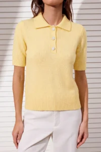 TRENDYOLMİLLA Yellow Polo Shirt Collar Soft textured Stone Button Detailed Knitwear Blouse - Image 4