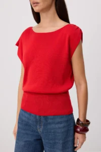 TRENDYOLMİLLA Red Summer Special Yarn Boat Neck Waisted Knitwear Blouse - Image 3