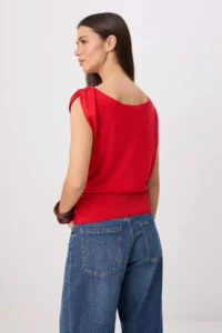TRENDYOLMİLLA Red Summer Special Yarn Boat Neck Waisted Knitwear Blouse - Image 4