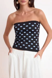 TRENDYOLMİLLA Brown Strapless Polka Dot Knitwear Blouse - Image 2